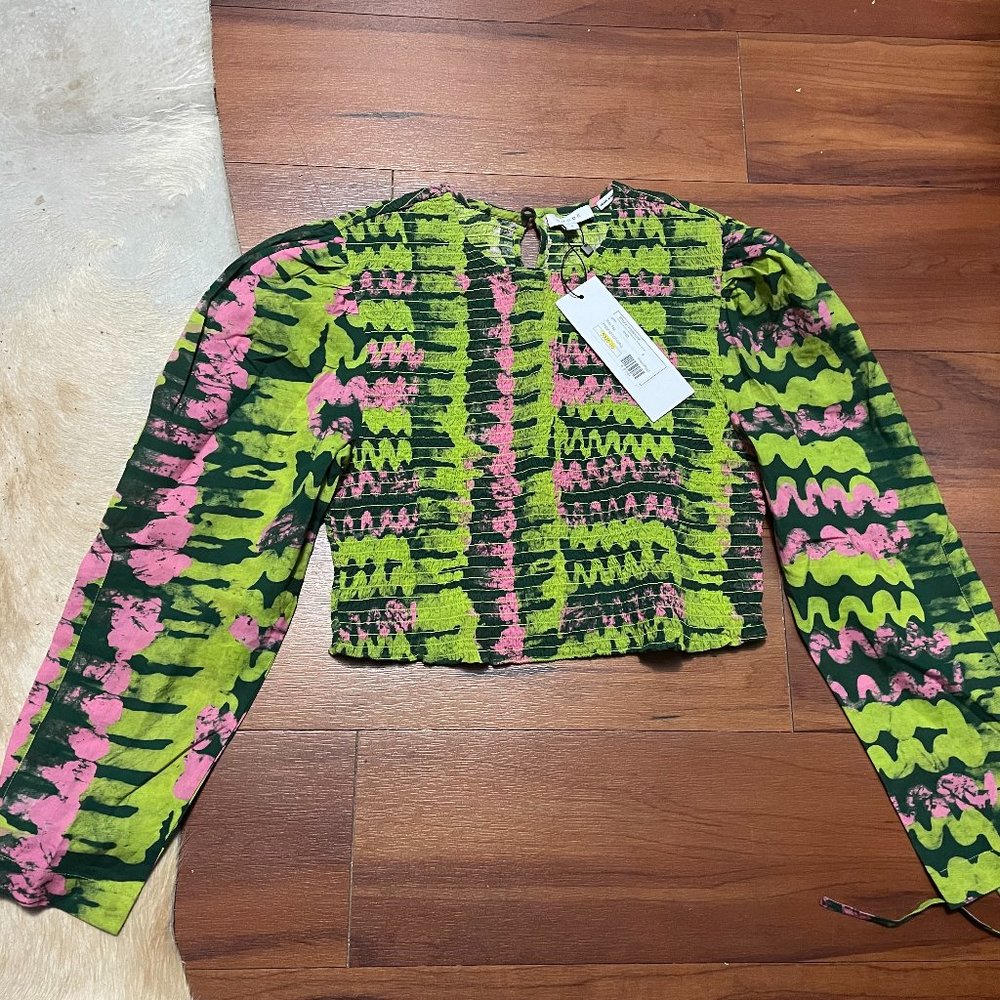 Rhode Women's "Rita" Top Blouse in GreenRippl Sz S NWT $325